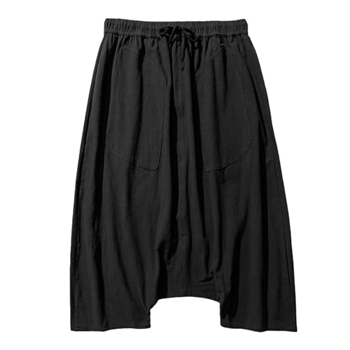 Mens Hippie Pants Harem Men Long Shorts Casual Comfy Wide-Leg Trousers Baggy Boho Beach Yoga Men's Linen Summer Uni2