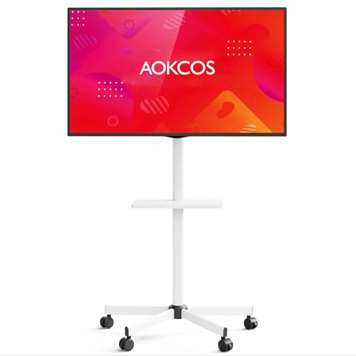 AOKCOS Supporto TV da Pavimento Inclinabile per 32-65 Pollici, Carrello Porta TV con Ruote Altezza Regolabile, Max VESA 400x400mm Capacità 40kg