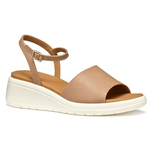 Geox D MELICONIA A, Sandalia de cuña Mujer, Beige, 39 EU