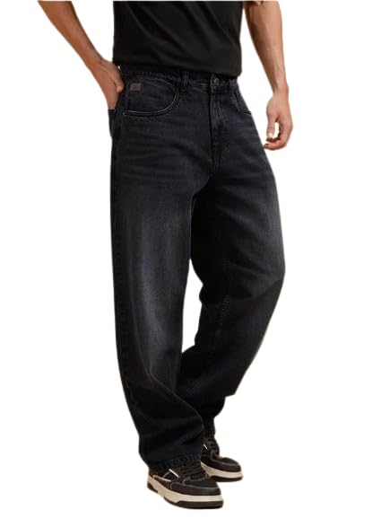 Men's Baggy Fit Jeans, Loose Fit High Rise Washed Denim Pants with Wide Leg Design, Distressed Detail & Stretchable Cotton for Casual Streetwear and Everyday Wear-picture-33