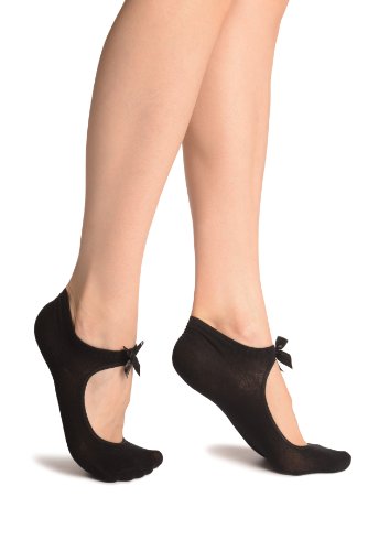 LissKiss Black Cotton With Around The Ankle Strap Footies - Footsies Socks