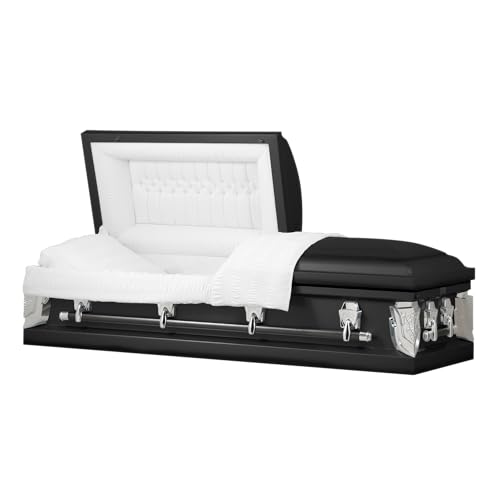 Cambridge Series | Black Steel Casket with White Velvet Interior