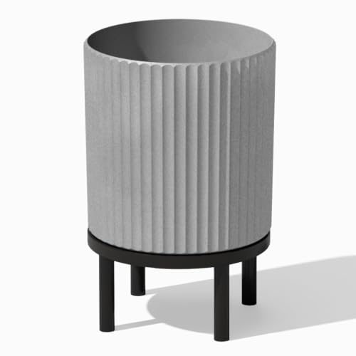 Image of Veradek Demi Series Round Planter w / Stand for Porch /Patio | Durable Plastic-Concrete & Wooden Stand | Modern Decor for Tall Plants, Flowers