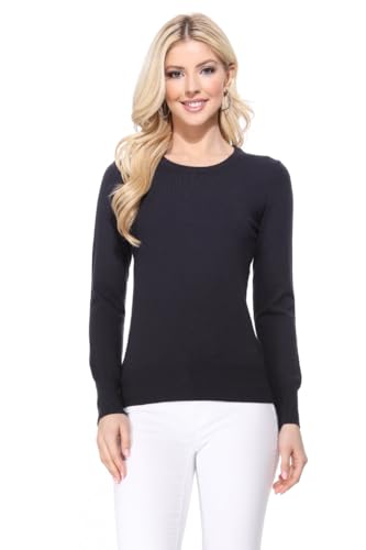 Image of YEMAK Women's Knit Sweater Pullover - Long Sleeve Crewneck Basic Classic Casual Knitted Soft Lightweight T-Shirt Top