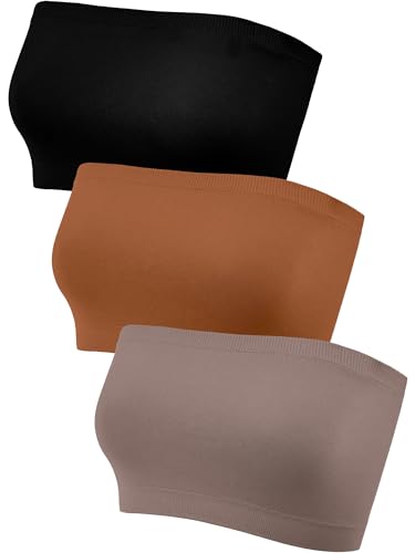 Image of HESTYA 3 Pack Women's Strapless Bandeau Bra Seamless Bralette Soft Stretchy Non-Padded Wireless Tube Top Bras