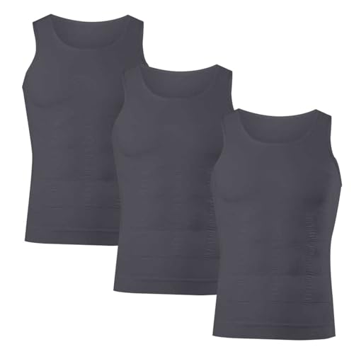Juego de 3 ropa interior para hombre y mujer, sin mangas de algodón suave, extensiones y transpirables, camiseta de vientre plano que adelgaza chaleco adelgazante, cuerpo Shaper camiseta, gris, XL