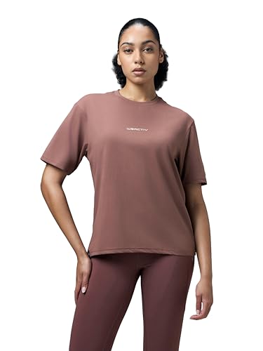 Image of TECHNOSPORT Women's Printed Boxy Fit Round Neck T-Shirt COTFLEX Half Sleeve Slip On Polyester for Gym Yoga Workout UPF50+ Anti Odour