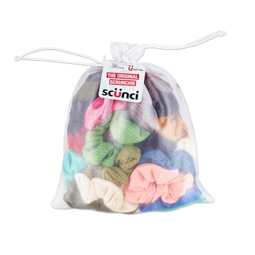 Scünci by Conair The Original Super Comfy Waffle Knit Scrunchies, No-Damage Hair Accessories for Women, Assorted Colors, 36 Count, 7025701Z024