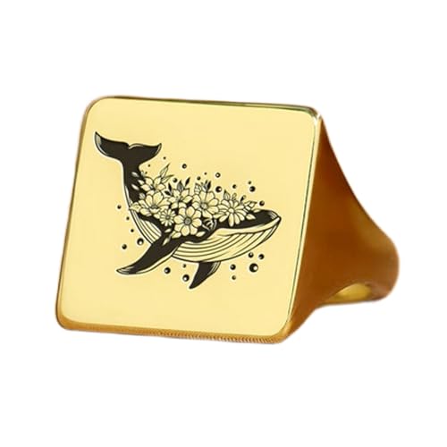 Bague cétacé carrée argent sterling 925 plaqué or pour un look vintage au quotidien