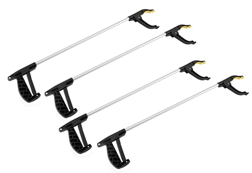 Litter Picker Grabber Reacher Tool Aluminium Rubbish Pick Up Tool with Magnetic Tip Ergonomic Handle Rotating Head Anti-Slip Grip Disabled Mobility Reaching Aids Multi Use Reach Extend Tool (4-Pack)