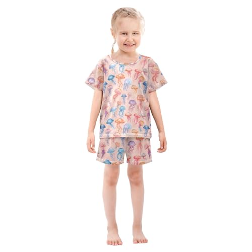 ALAZA Colorful Jellyfish Pajama Set Short Sleeve Sleepwear Soft Lounge Nightwear3