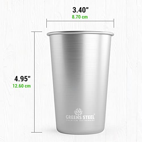 Greens Steel #1 Premium Stainless Steel Cup, 475 ml Pint Cups (4 Pack) Premium Metal Cups - Stackable Durable Cup