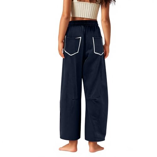 Barrel Sweatpants Girls Wide Leg Baggy Casual Pants High Waisted Trouser Contrast Patchwork Palazzo Pant with Pockets4