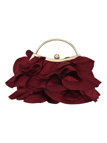 GORGLITTER Womens Clutch Purse Floral Formal Evening Handbag Chain Strap Shoulder Bag Burgundy One Size