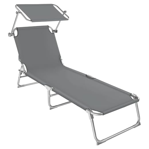 TecTake 403786 Gartenliege Sonnenliege Strandliege Freizeitliege mit Sonnendach 190cm, grau