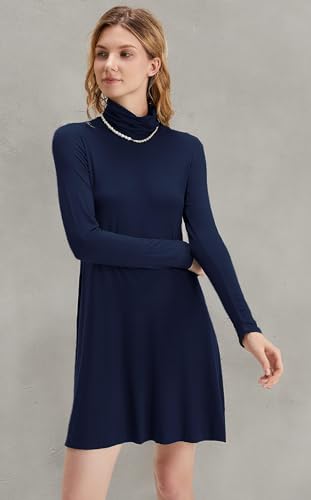 Image of KEEDONE Women's Long Sleeve Turtleneck Casual Loose T-Shirt Dresses