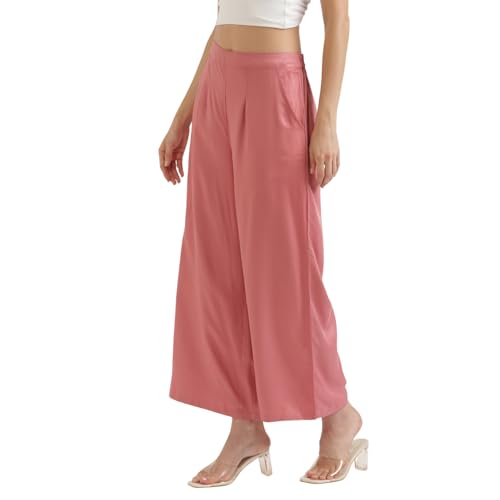 Image of SAADAA Palazzo Pants for Women Half-Elasticated Waistband | Palazzo for Women in Soft Viscose Fabric | Regular Fit with Mid Rise Waist & Deep Pockets | Versatile for Formal & Casual Wear