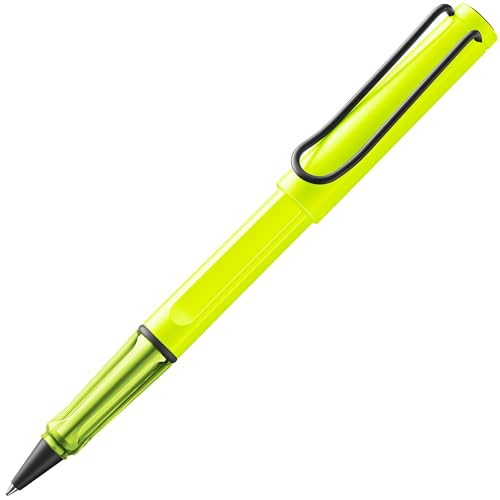 Image of Lamy Safari Neonyellow Rollerball Pen with Ergonomic Grip, Line Width M - For Comfortable Writing - Made of Robust ASA Plastic - with Roller Refill M 63 Black