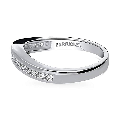 BERRICLE Sterling Silver Wedding Rings Channel Set Round Cut Cubic Zirconia CZ Curved Half Eternity Ring for Women, Rhodium Plated3