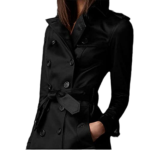 Trench long coupe-vent femme pour vos trajets quotidiens noir 3XL
