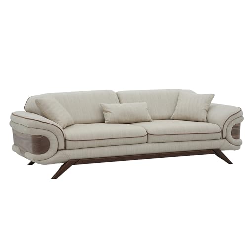 Image of Royaloak Lisbon 3 Seater Sofa | Super Soft Dual Color Fabric Upholstery | Tapered Wooden Legs | High Resilience Foam | Tufting Design Backrest | Lumbar Support