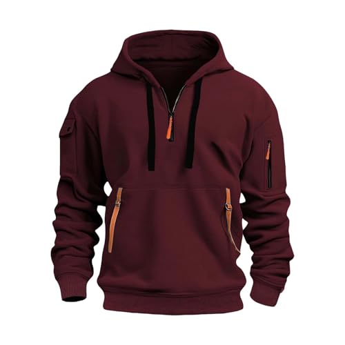 Jersey para hombre con capucha con cremallera - sudadera con capucha para hombre de gran tamaño, chaqueta de entretiempo 1/4, cremallera 1/4, sudadera con capucha, informal, sudadera cálida con