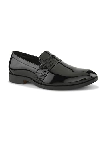 Image of STANPHORD Mens Tpsl 25047 Black Stanford Men Slip-On Formal Shoes | Glossy Round Toe Comfortable Office, Business Dress Shoes-TPSL 25047 Black-9