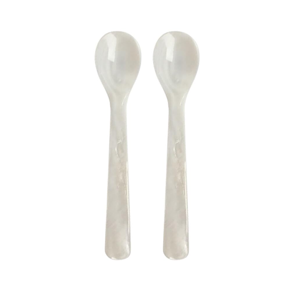Caviar Spoons Shell Spoon Mother of Pearl Caviar Spoons 4.72in Handle for Caviar, Egg, Ice Cream, Coffee, Jam, Dessert for Kitchen Dining Spoon Restaurant Serving, 2PCS (White)