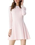 Aphratti Women's Long Sleeve Fall Dresses 2025 Casual Peter Pan Collar A Line Fit and Flare Skater Goth Dress Pink X-Large