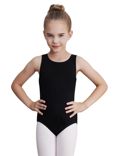 WEGETIT Leotards for Girls Gymnastics Black Sleeveless Leotard Toddler Dance Tank top Kids Ballet Bodysuit (Black 10-12 Years)