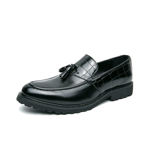 Men's Leather Slip-On Platform Tassel Loafers Fashion Round Toe Non-Slip Low Top Slip-On Business Dress Shoes for Driving Party Office