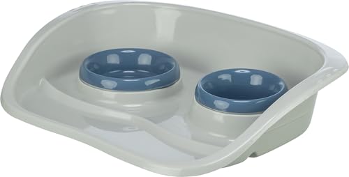 TRIXIE 24721 Napf-Set, Kunststoff, 0,25 l/ø 9 cm & 0,3 l/ø 11 cm/46 × 11 × 30 cm, grau/Näpfe: