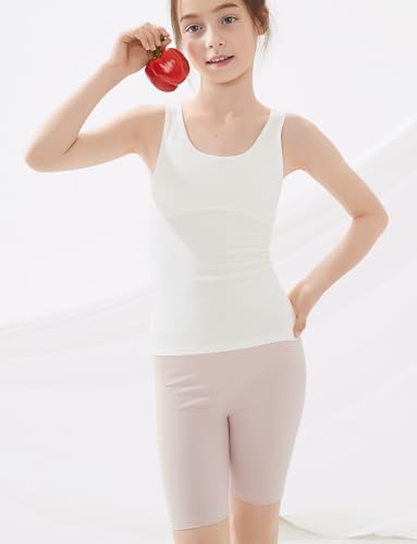 Image of SEAUR Kids Girls Cami Tank Top Sleeveless Cotton Undershirts Breathable Camisoles with Shelf Bras