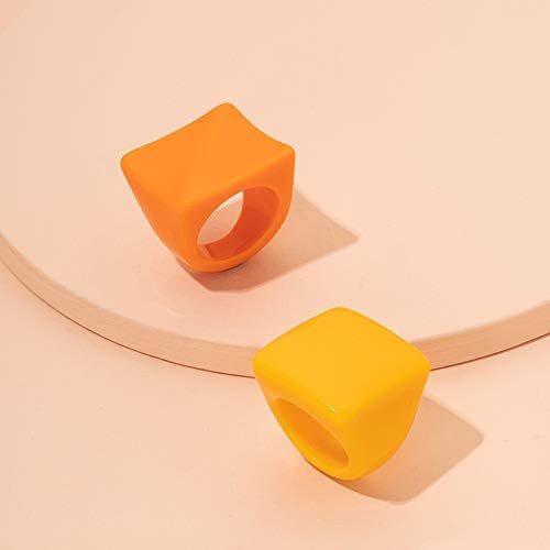 Vista 3 de 23 piezas retro de resina gruesa transparente acrílico grueso cara ancha única cúpula cuadrada anillo de nudillos colorido cadena apilable