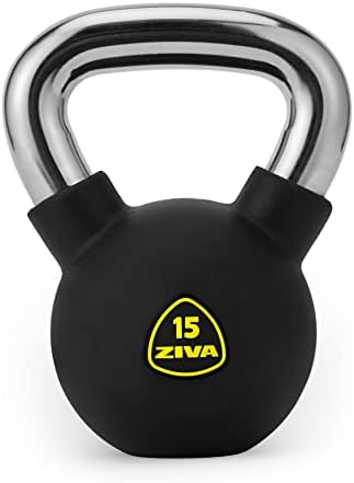 ZIVA RPU Solid Cast Steel Kettlebell Weight - Premium Hard Wearing Rubber Urethane Coating - Core and Strength Training Exercise Workout - 15 lbs.