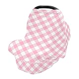 Gravopti Pink Gingham Baby Car Seat Cover, Breathable Nursing Breastfeeding Cover, Stretchy Canopy for Stroller, Shopping Cart, High Chair, for Boys & Girls