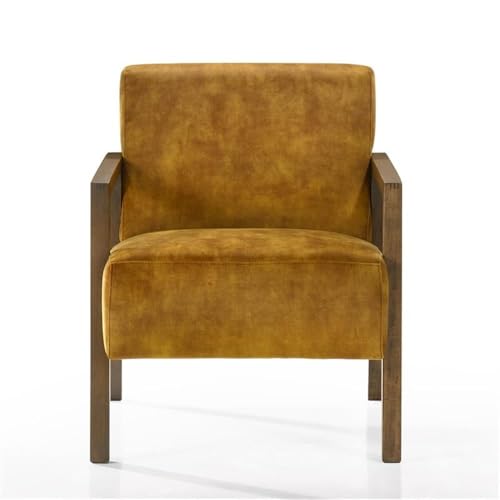Sillón con estructura de madera y tela dorado miniatura 4