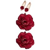 DELORIGIN 1 Pair Red Flowers Shoe Clips Wedding Shoe Buckles Bridal Removable Shoe Clips Shoe Buckle Charm Bag Clothing Hair Decorations for Women Hairpin Brooches Party Heels Flats Pumps Craft