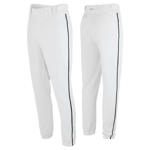 SSK Showcase Collection Flex Bottom Youth Baseball Pants | Piped & Solid Youth Sizes (Medium 24"-26", White/Black)