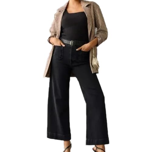 Obormi Cropped Jeans, Wide Leg Pant Jeans Woman High Waisted, Curvachic Jeans, Tummy Control Twill Cropped Pant
