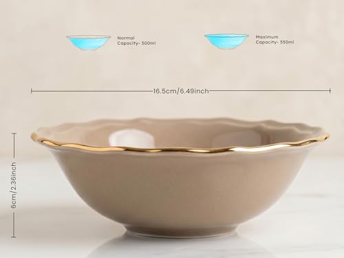 Image of Bodhi House 2-Piece Gold Rim Porcelain Serving Bowl Set | Lightweight, Chip Resistan | Dishwasher Safe | Elegant Tableware for Home Dining, Parties | Thunder Grey