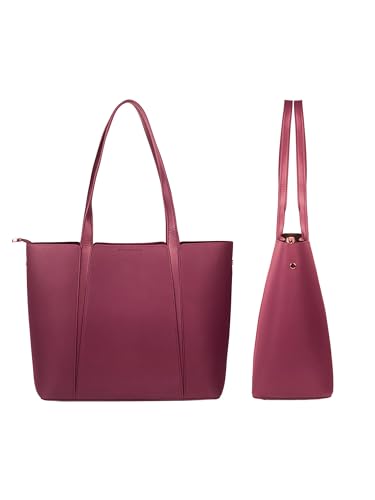 Image of Camille Tote Bag for Women with 3 Compartments & 14 inch Laptop Space, Minimalist Structured Shoulder Handbag with Magnetic Snap & Zipper Closure |