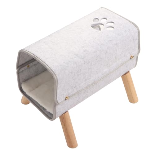 XHTLLO Wooden Legs Cat Tunnel Bed All Seasons Comfortable Felt Tunnel Bed, for Cats Kittens Small Pets