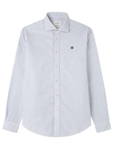 Springfield Striped New Light Oxford with Tree Embroidery Camisa Ligera, Azul, L para Hombre