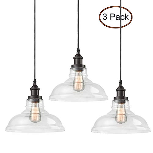CLAXY Ecopower Industrial Pendant Lighting Glass Oil Rubbered Bronze Hanging Light Fixtures-3 Pack
