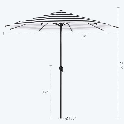 Image of Abba Patio 9FT Lyon Outdoor Patio Umbrella Outdoor Table Umbrella with Crank Market Umbrella 8 Sturdy Ribs UV Protection Waterproof and Push Button Tilt for Garden Deck Backyard Pool,Black & White Stripe