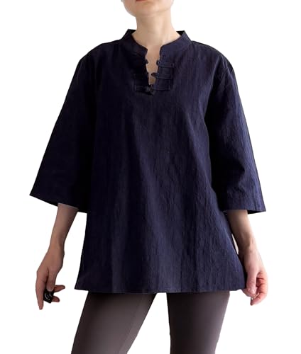 Minibee Women's 3/4 Length Sleeve Tops Cotton Linen Shirts Casual Blouse Summer Tops for Women