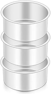 Herogo 4 Inch Cake Tin for Baking, Stainless Steel Round Cake Pan Set of 3, Layer Cake Mold Tin Pans for Birthday Wedding Christmas, 5cm Depth & Seamless Design, Durable & Dishwasher Safe