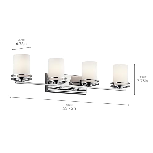 Image of Kichler Hendrik 33.75 inch 4 Light Vanity Light with Satin Etched Cased Opal Chrome