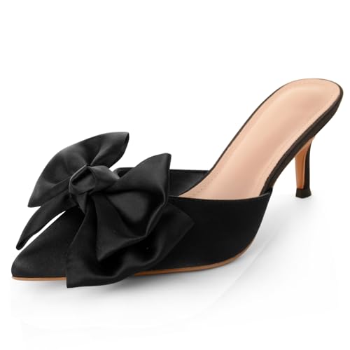 Women's Sandals Heels Pointed Bow High Heeled Slippers Mule Shoes2